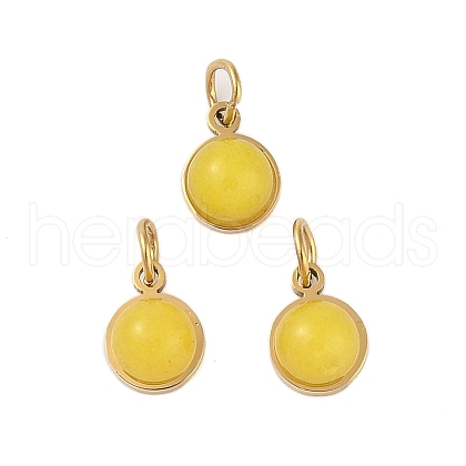 Ion Plating(IP) Natural Dyed Jade Half Round Charms with Jump Ring STAS-A097-05G-09-1