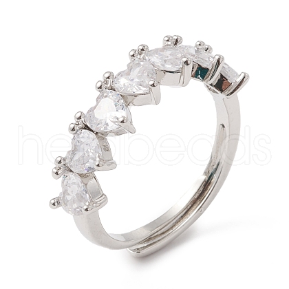 Clear Cubic Zirconia Heart Adjustable Ring RJEW-F124-05P-1