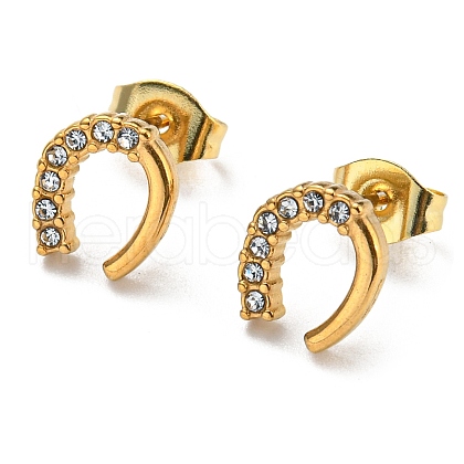 Vacuum Plating 304 Stainless Steel Stud Earrings with Rhinestone for Women STAS-D087-21G-1