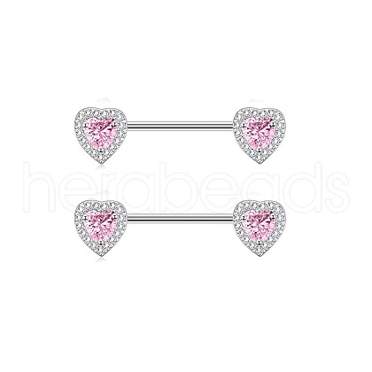 304 Stainless Steel Pink Cubic Zirconia Nipple Rings WGE5BE3-11-1