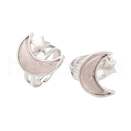 Moon & Star Natural Rose Quartz Adjustable Rings G-B085-18P-06-1