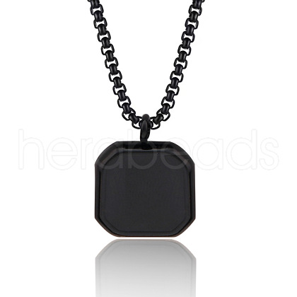 304 Stainless Steel & Black Resin Square Pendant Necklaces for Men FS-WG8D101-07-1