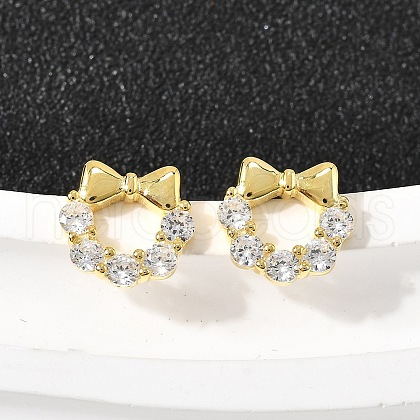 Bowknot 925 Sterling Silver Micro Pave Clear Cubic Zirconia Stud Earrings EJEW-S271-02G-1