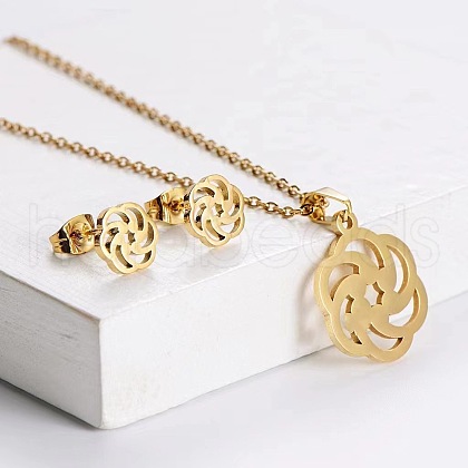 201 Stainless Steel Pendant Necklace & Stud Earring Sets FS-WGB816B-08-1