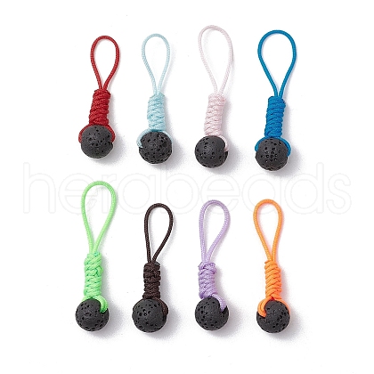 8Pcs 8 Colors Round Natural Lava Rock Pendant Decorations PALLOY-JF03445-1