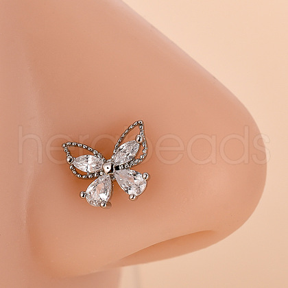 316L Surgical Stainless Steel Clear Cubic Zirconia L-Shaped Nose Rings WG09863-21-1