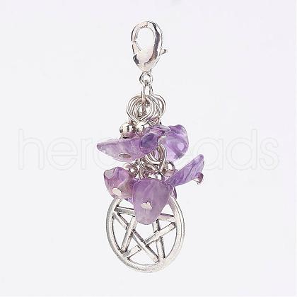 Natural Amethyst Chips Pendants HJEW-JM00260-05-1