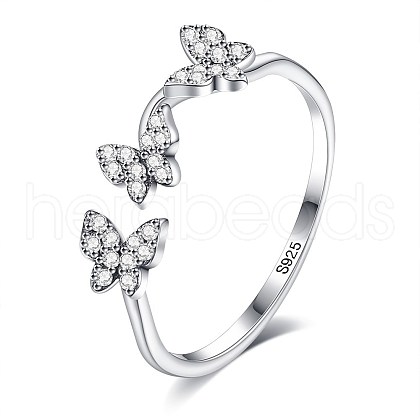 Anti-Tarnish Rhodium Plated 925 Sterling Silver Cuff Rings RJEW-BB66961-1