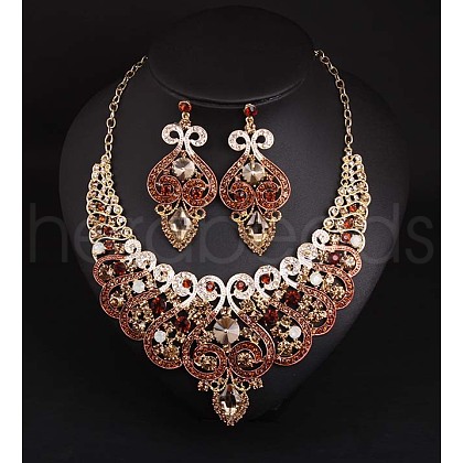 Alloy Rhinestone Bib Necklaces & Dangle Earrrings Sets for Women WG32480-03-1