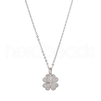 Clover Brass Micro Pave Cubic Zirconia Charms Pendant Necklaces NJEW-JN04958-02-1