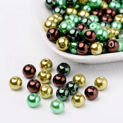 Choc-Mint Mix Pearlized Glass Pearl Beads HY-X006-8mm-04-1