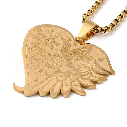 Hummingbird Heart 304 Stainless Steel Those We Love Dont Go Away Pendant Necklaces for Women and Men NJEW-F324-02G-1