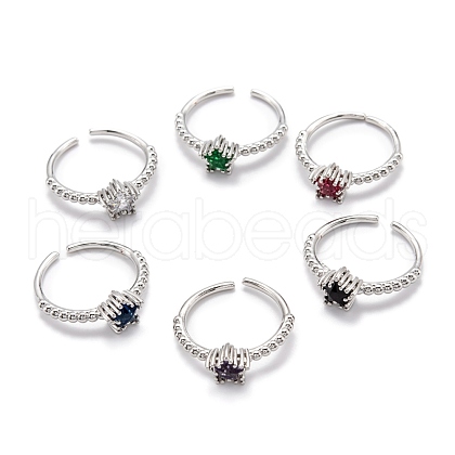 Mother's Day Rings Brass Micro Pave Cubic Zirconia Cuff Rings RJEW-I077-03P-1