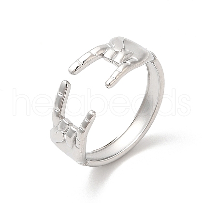 Non-Tarnish 304 Stainless Steel Hands Open Cuff Rings for Women X-RJEW-L107-002P-1