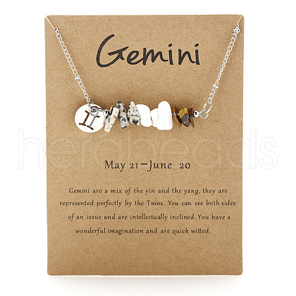 667 Stainless Steel with Natural Dalmatian Jasper & Natural Howlite & Natural Tiger Eye Chip Pendant Necklaces FS-WGFED6E-09-1