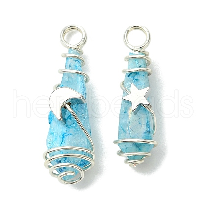 2Pcs Electroplated Natural Quartz Crystal Dyed Copper Wire Wrapped Pendants PALLOY-JF03166-02-1