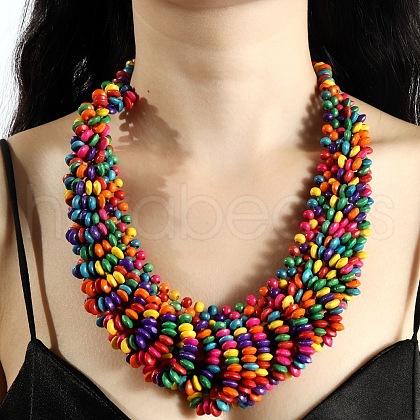 Bohemian Wood Rondelle Beaded Multi Lauered Necklaces for Women FS-WGD6EC4-01-1
