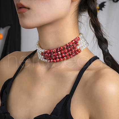 Retro Acrylic & Imitation Pearl Multi-strand Round Beaded Choker Necklaces for Women FS-WGACA63-04-1