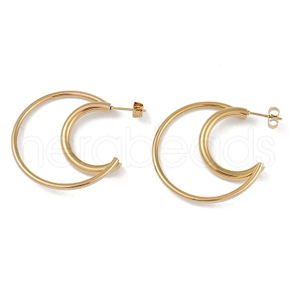 PVD Vacuum Plating 201 Stainless Steel Moon Stud Earrings EJEW-I309-45G-1