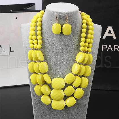 Bohemian Style Acrylic Faceted Rectangle Beaded Multilayer Necklaces & Dangle Earrings Sets WG4F927-02-1