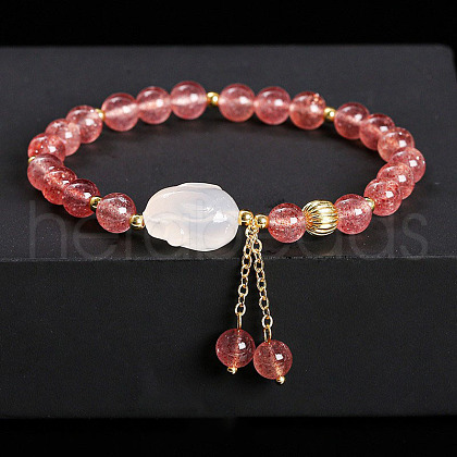 Natural Strawberry Quartz Round Beads Stretch Bracelets WGE6CC2-06-1