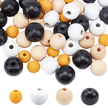 CHGCRAFT 160 Pcs 4 Styles Natural Wood Beads WOOD-CA0001-20-1
