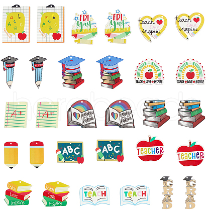 SUNNYCLUE 30Pcs 15 Styles Teachers' Day Theme Printed Transparent Acrylic Pendants TACR-SC0001-41-1