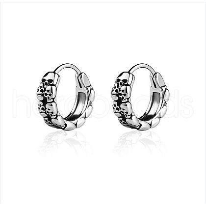 316 Stainless Steel Skull Hoop Earrings for Men Women EJEW-C045-04-1