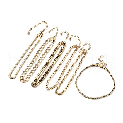 6Pcs Ion Plating(IP) 304 Stainless Steel Link Chain Bracelet Sets BJEW-K240-01G-1