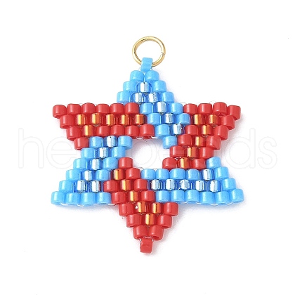 Handmade Glass Seed Beaded Star of David Pendants PALLOY-MZ00618-1