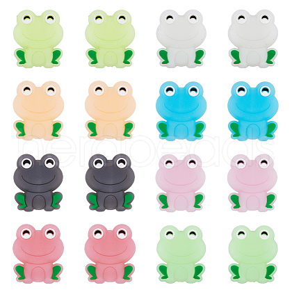 DICOSMETIC 16Pcs 8 Colors Frog Luminous Food Grade Eco-Friendly Silicone Focal Beads SIL-DC0001-21-1