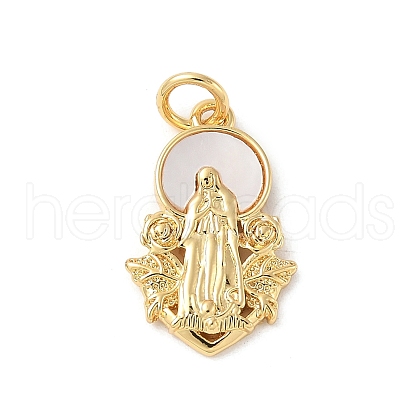 Brass Pave Natural White Shell Religion Pendants KK-S522-23G-C-1