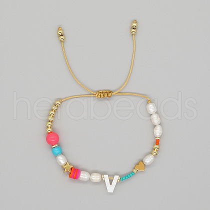 Bohemian Style Shell Letter Bead Braided Bead Bracelets for Women WG07C1E-22-1