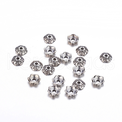 6-Petal Tibetan Style Alloy Flower Bead Caps X-TIBE-S220-AS-01-RS-1