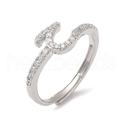 Rack Plating Brass Cubic Zirconia Arabic Letters Adjustable Rings for Women RJEW-S407-10P-13-1