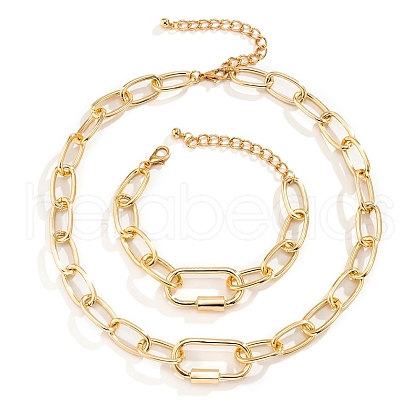 Oval Alloy & Aluminum Link Chain Necklaces & Link Bracelets Sets FS-WG10066-01-1
