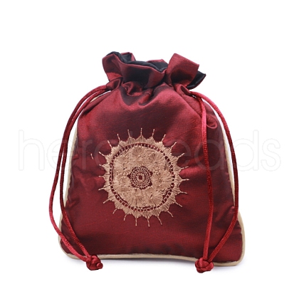 Chinese Style Rectangle Brocade Drawstring Bags PW-WG11350-06-1