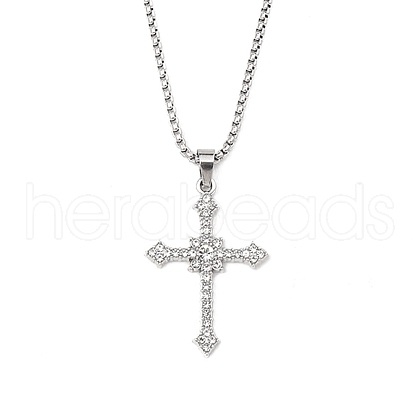 Zinc Alloy with Rhinestone Cross Pendant Necklaces NJEW-M211-07A-P-1