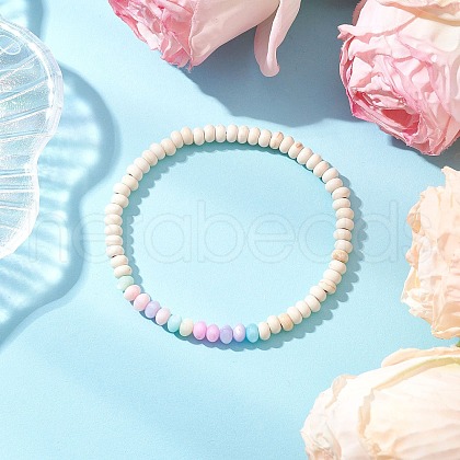 Synthetic Turquoise with Dyed Natural Freshwater Shell Rondelle Beads Stretch Bracelets for Women BJEW-JB11738-1