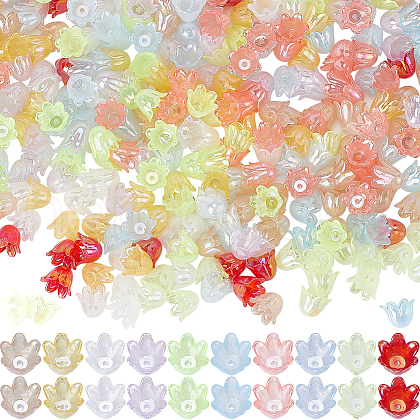 SUNNYCLUE 400PCS 10Colors 6-Petal Imitation Jelly Acrylic Bead Caps JACR-SC0001-01-1