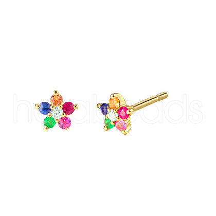 Flower Brass Micro Pave Colorful Cubic Zirconia Stud Earrings for Women FS-WGC5BE9-17-1
