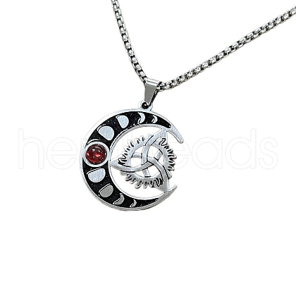 Crescent Moon Triskelion Knot 304 Stainless Steel Pearl Pink Cubic Zirconia Pendant Box Chain Necklaces for Women FS-WGED6A1-01-1