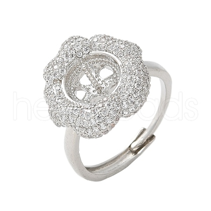 Flower Brass Micro Pave Cubic Zirconia Adjustable Ring Settings KK-K297-03P-1