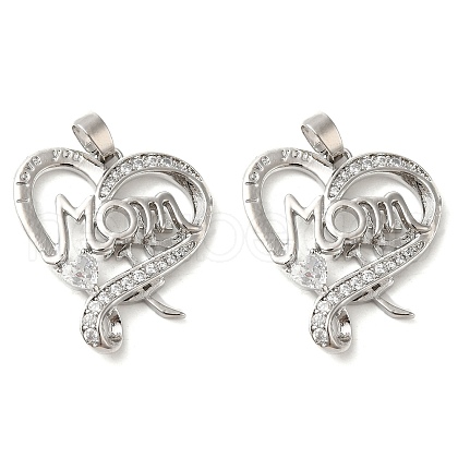 Mother's Day Electrophoresis Brass Micro Pave Cubic Zirconia Pendants KK-D061-07P-1