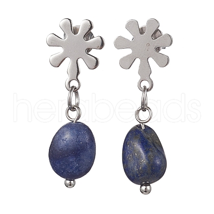Natural Lapis Lazuli Twist Oval Dangle Stud Earrings EJEW-JE05664-02-1