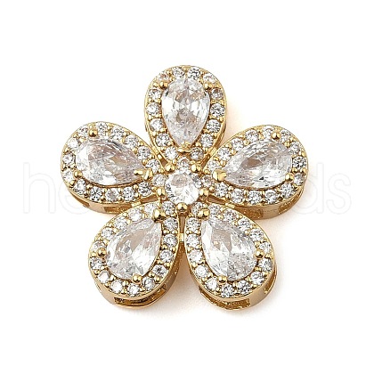 Brass Pave Cubic Zirconia 5-Petal Flower Multi-Strand Links KK-I276-30G-02-1