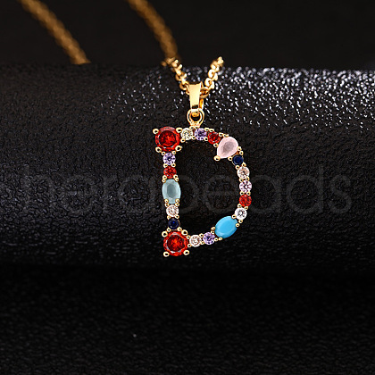 Brass Pave Colorful Cubic Zirconia Initial Pendant Necklaces for Women FS-WG659DF-04-1