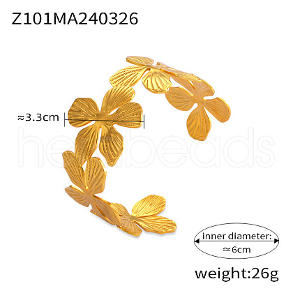 Floral 304 Stainless Steel Cuff Bangles for Women FS-WG30B71-03-1