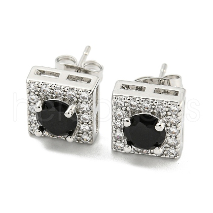 Brass Micro Pave Cubic Zirconia  Ear Studs EJEW-P261-15P-1