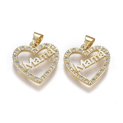 Brass Micro Pave Clear Cubic Zirconia Pendants X-ZIRC-A011-09G-1